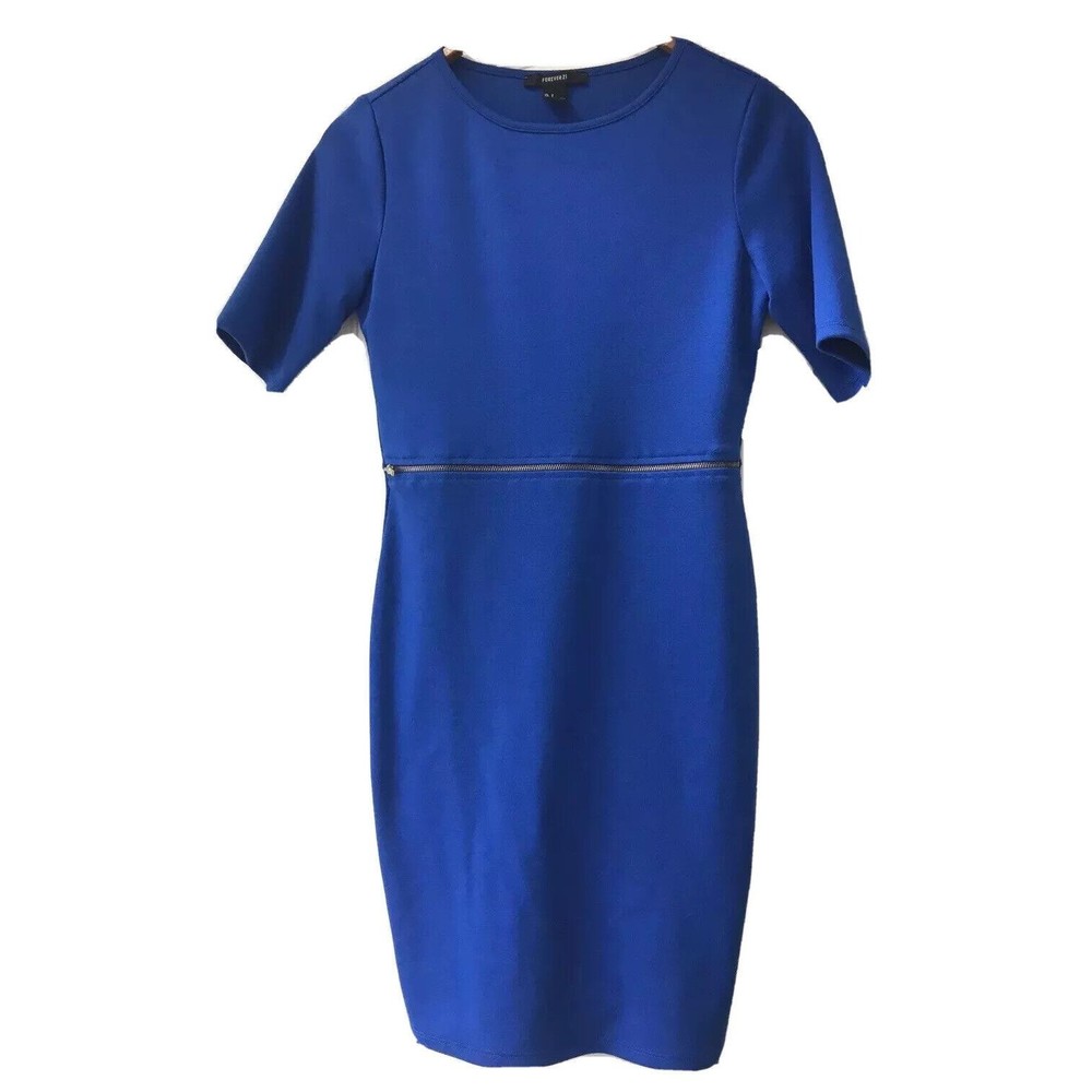 Forever 21 Blue Dress Party Or Career Horizontal Zipper Accent Size S
